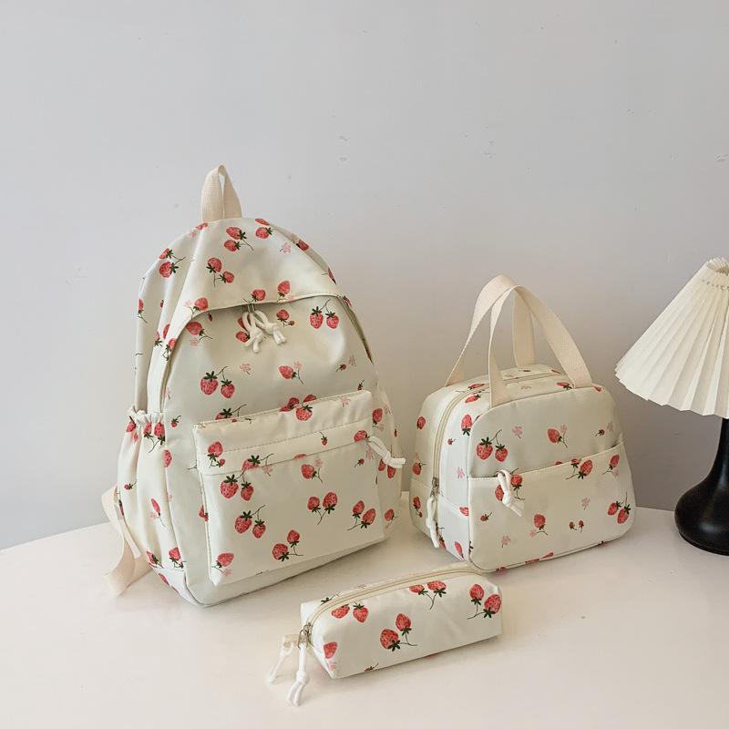 Cherry Backpack Japanese Style Fruit Print Lightweight School Bag for Middle School Girls Casual Travel