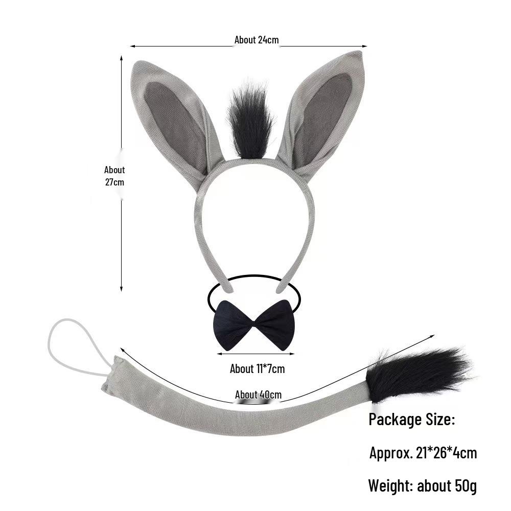 Children's Halloween Donkey Costume Set: Animal Ear Headband, Butterfly Bow, and Tail.