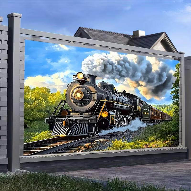 2D Classic Steam Train Backdrop, Outdoor Scenic Photography Background