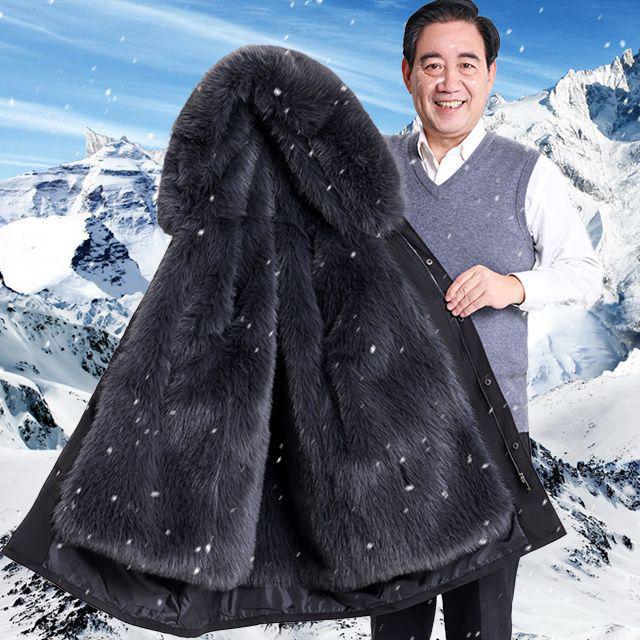Men's Mid-Length Thickened Parka with Removable Fox Fur Liner and Fur Lining - Winter Coat