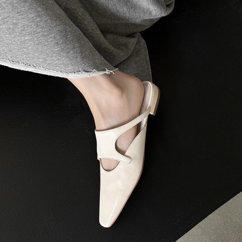 Fashion 2025 New Summer Women Mules Genuine Leather Women Shoes Cover Toe Shoes Squared Toe Low Heel Sandals Modern Slippers