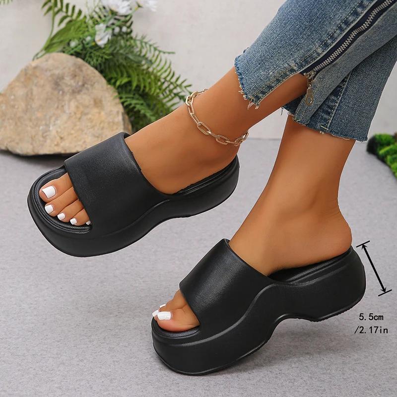 Chunky Platform Slippers for Women Summer Comfortable Wedge Heels Sandals Woman Solid Non Slip Eva Thick Sole Slides Shoes