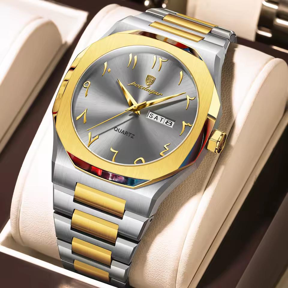 POEDAGAR Watch for Men Waterproof Luxury Week Calendar Wristwatch Quartz Stainless Steel Fashion Watches Male