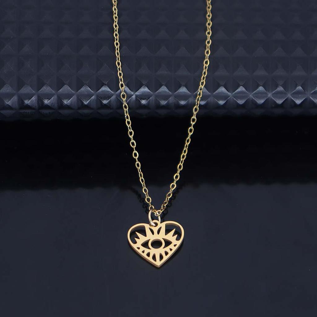 Stainless Steel Heart Eye Pendant Necklace - European & American Fashion Accessories