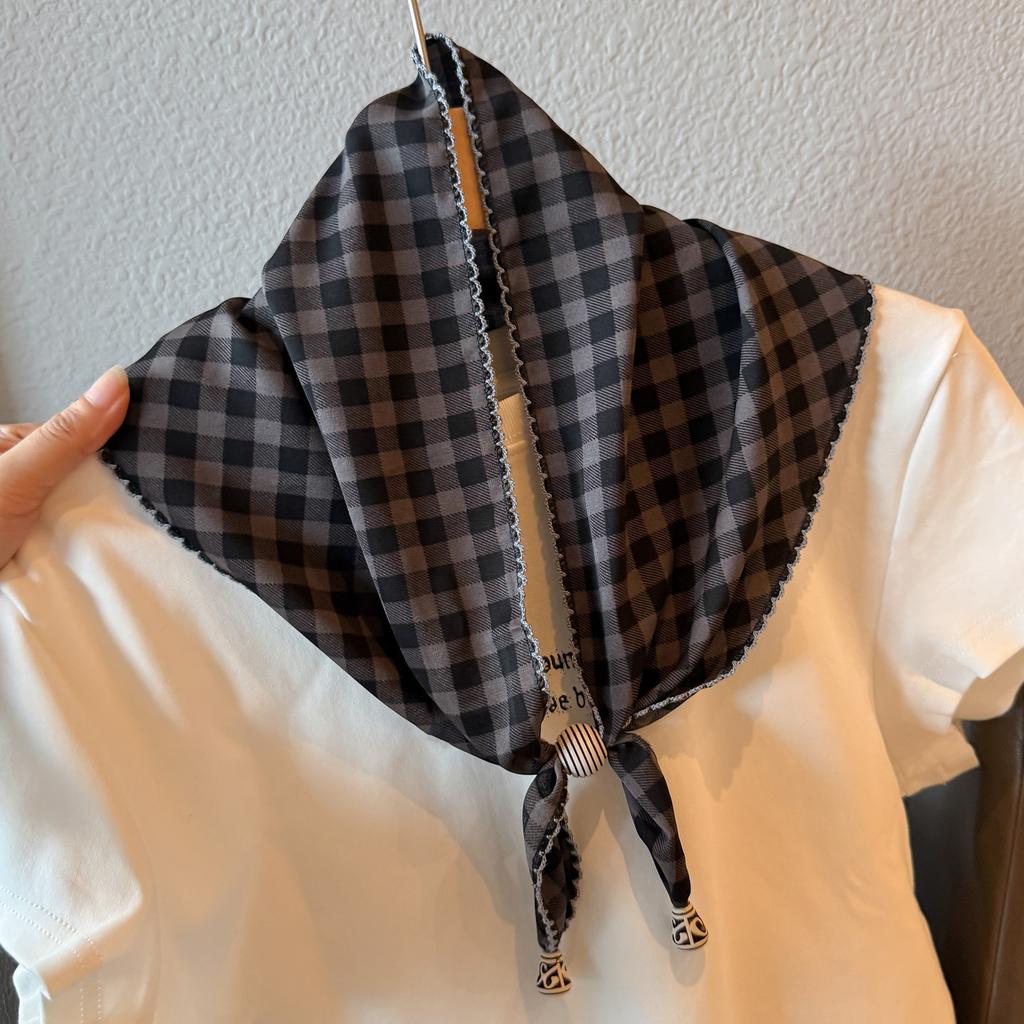 British lace plaid beaded triangular scarf, fart curtain, women's stacking wears high-end fashion waist accessories, fart-covering silk scarf skirt
