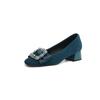 Krazing Pot Suede Spring Summer Size 41 Med Heels Office Lady High Heels Crystal Women Square Toe Shallow Pumps