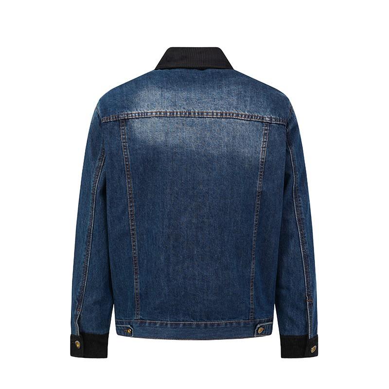 Mens Retro American Streetwear Denim Jacket With Collar Contrast Stitching Loose Fit Fall Winter Outerwear