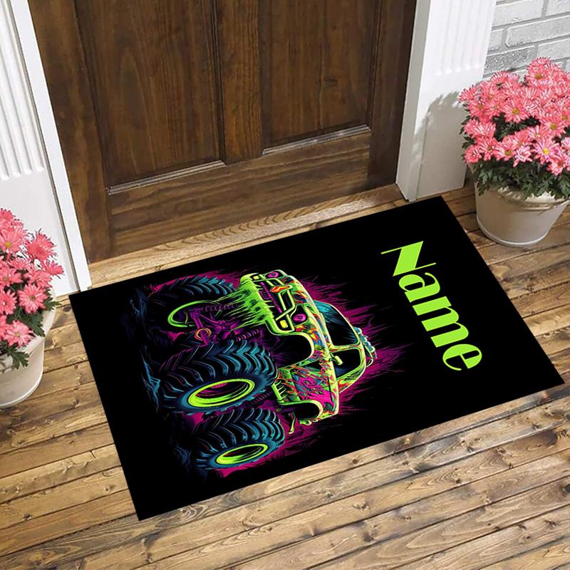 Personalized Name Monster Jam Night Living Room Non-Slip Area Rug Soft Carpet for Bedroom Kids Playroom Sofa Office Home Decor Doormat