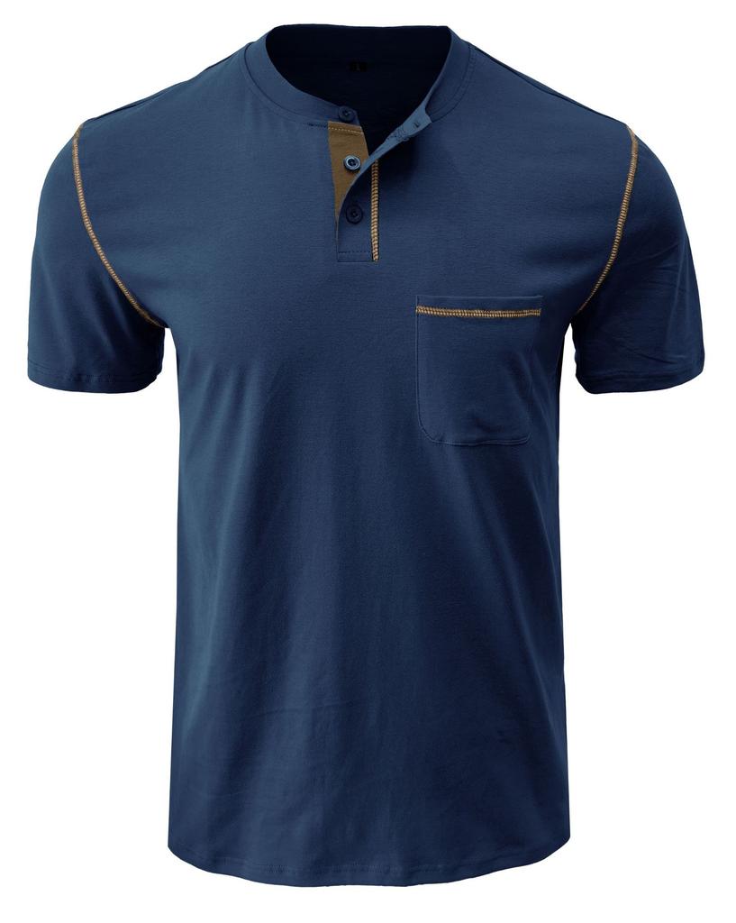 Men's Solid Short Sleeve Henley Shirts Casual Basic Tops Summer Button Sports T-Shirts With Pocket Male Athletic Workout Moisture Wicking Tee Shirts