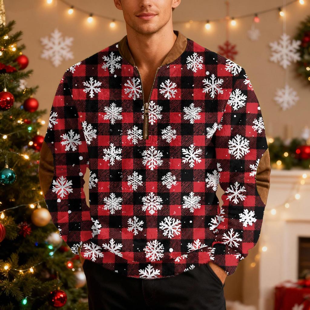 Mens Christmas Zip Up Sweatshirts Xmas Stand Collar Pullover Tops