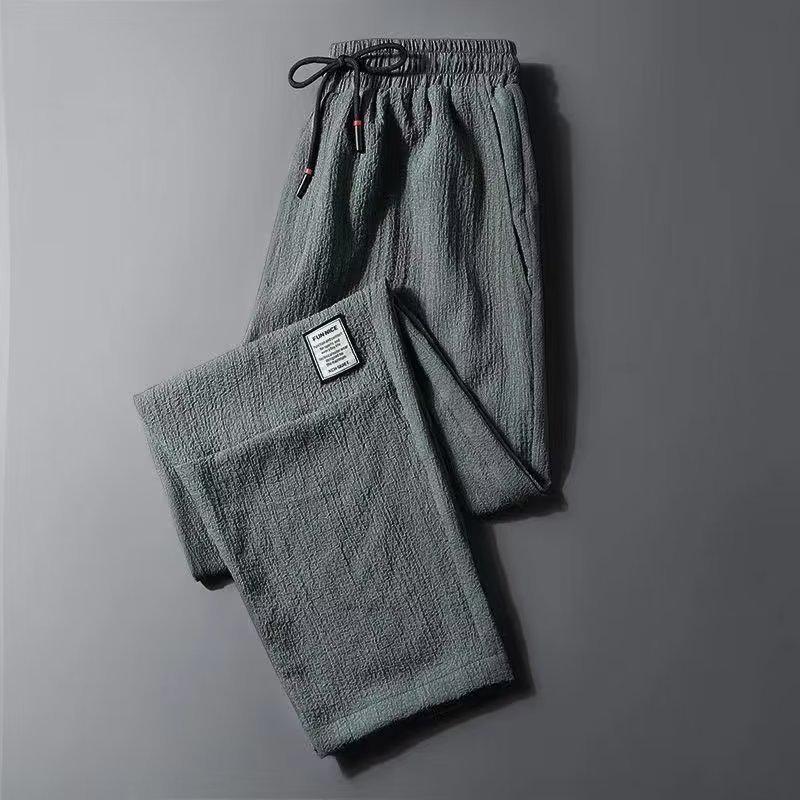 Men's Summer Ice Silk Linen Casual Nine-Point Pants - Loose, Straight, Korean Style