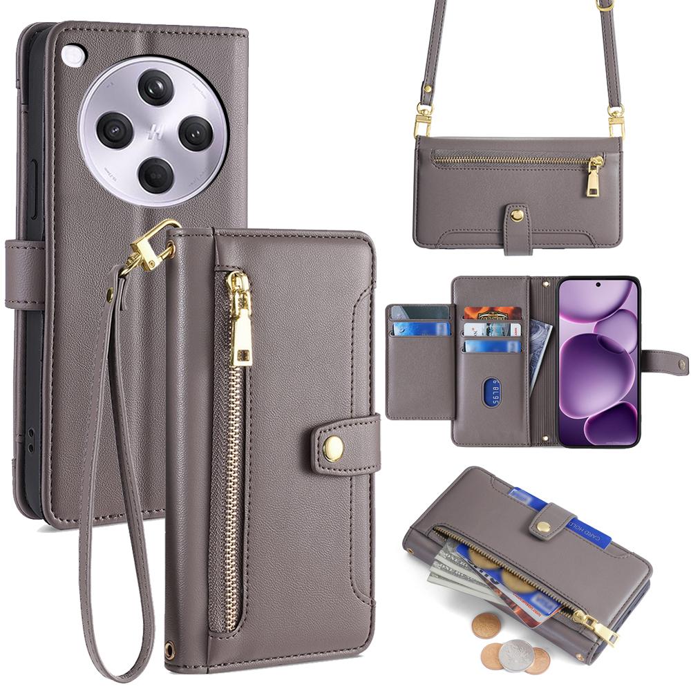 For Oppo Find X8s+ 5G Leather Case Zipper Pocket Wallet Phone Cover with 2 Straps