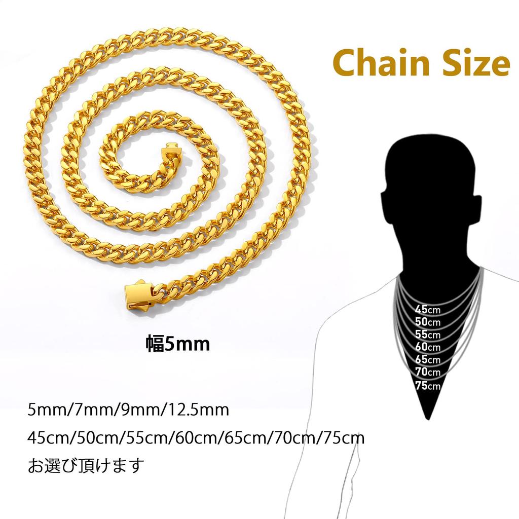 Kihei Necklace Chain Width 5mm 50cm 18K Gold Plated Extra Thick 4 Side Cut B Series Hip Hop Cool Accessory [Richsteel] Men's