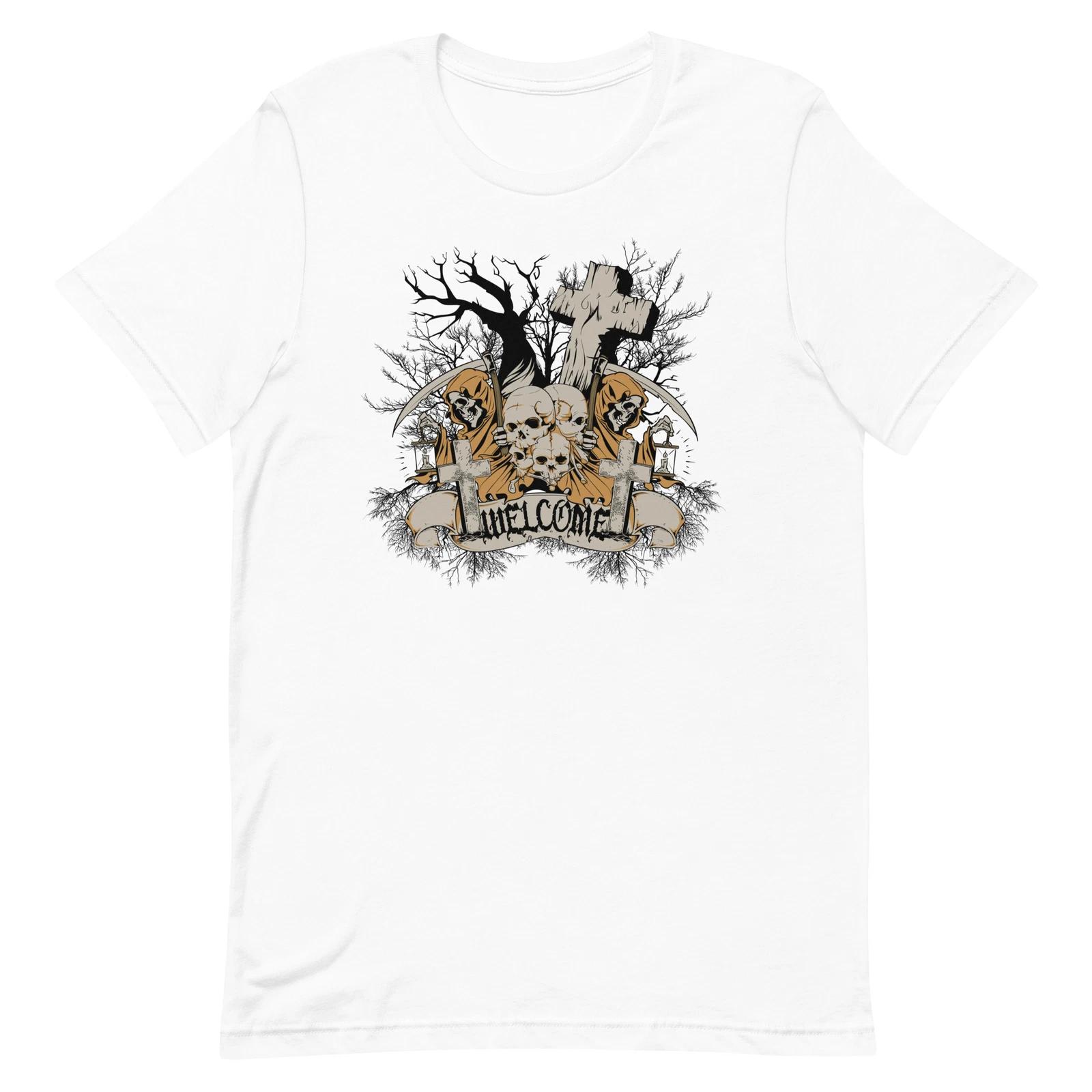 Gothic Welcome To Hell unisex 100% Cotton T-shirt Mens Tees Top Death, Skull, Heavy Rock, Biker, Evil, S