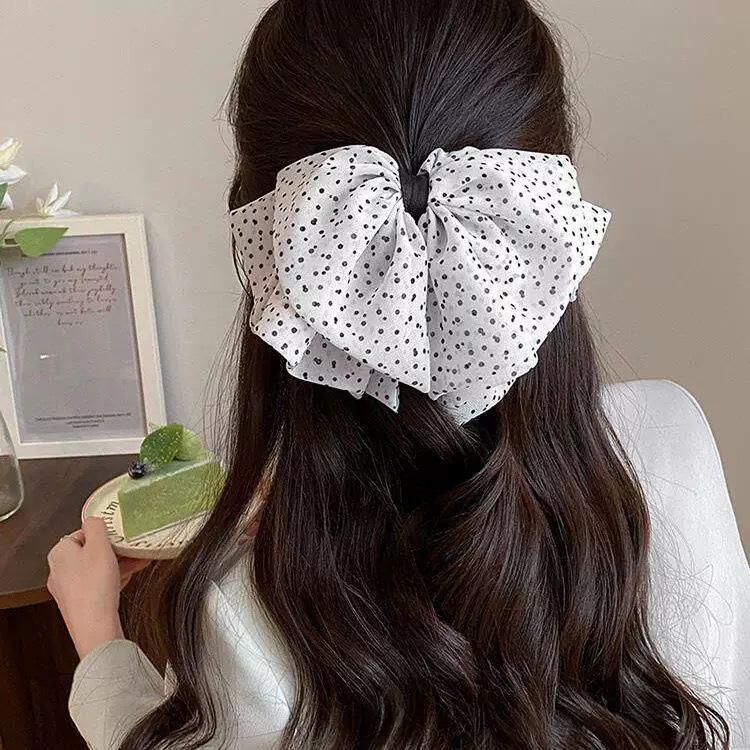Korean Style Polka Dot Bow Shark Hair Clip - Elegant & Versatile