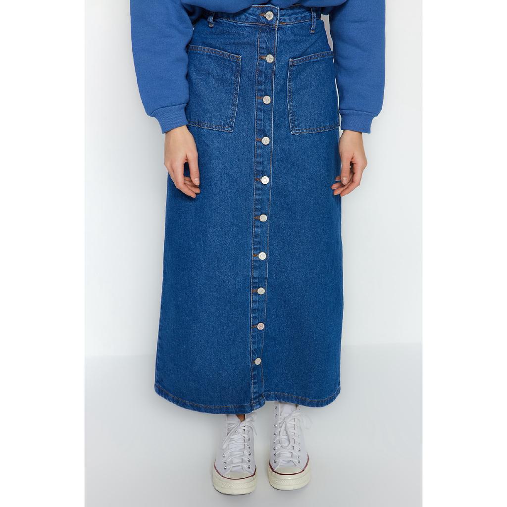 Dark Indigo Double Pocket High Waist Denim Denim Skirt Tctss23ee00002