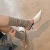 Fashion NEW Summer Women Mules Genuine Leather Shoes for Women Pointed Toe Thin Heel Shoes Cover Toe Slingback Sandals Concise Slippers