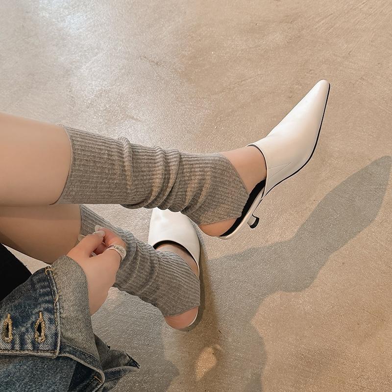 Fashion NEW Summer Women Mules Genuine Leather Shoes for Women Pointed Toe Thin Heel Shoes Cover Toe Slingback Sandals Concise Slippers