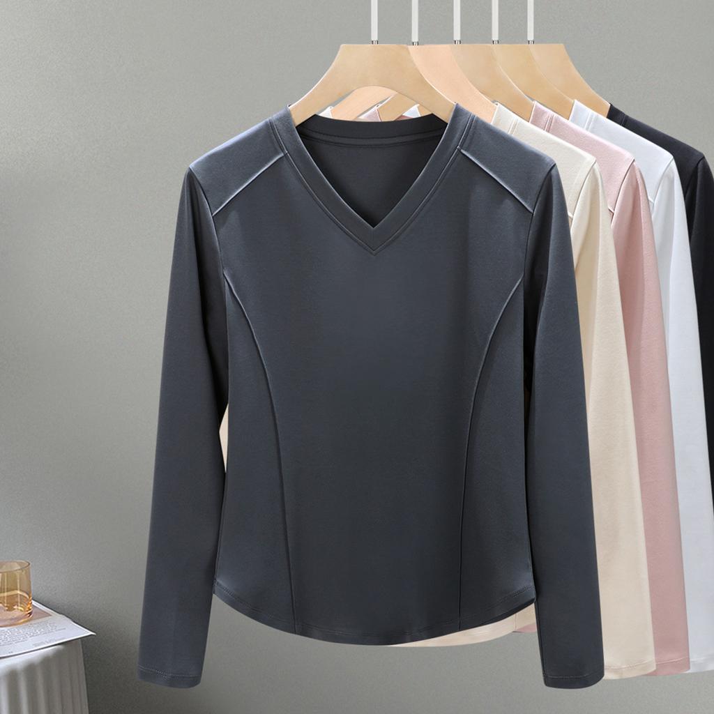 High-quality Xinjiang Cotton Long-sleeved Women's Front Shoulder Mercerized Cotton Outer Wear with White Spring Bottoming Shirt