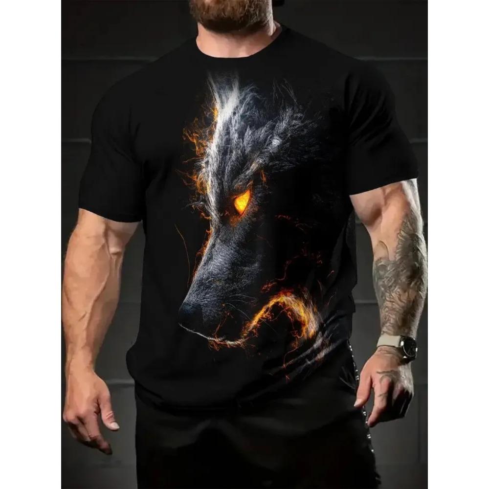 

Summer New Men s T-shirt Fashionable Comfortable 3D Animal Printed Loose Versatile Round Neck Large Size Short Sleeve T-shirt 6XL чорний