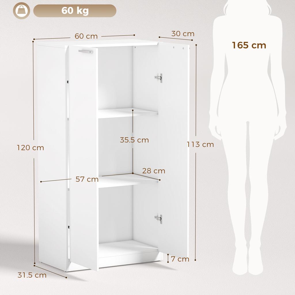 120 Cm Tall Storage Cabinet Cupboard, 3-Tier File Organiser Wooden Filing Cabinet, White