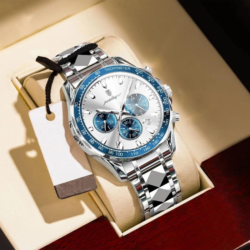 POEDAGAR Luxury Man Wristwatch Waterproof Luminous Chronograph Watch for Men Stainless Steel Men's Quartz Watches Male Gifts Reloj Hombre