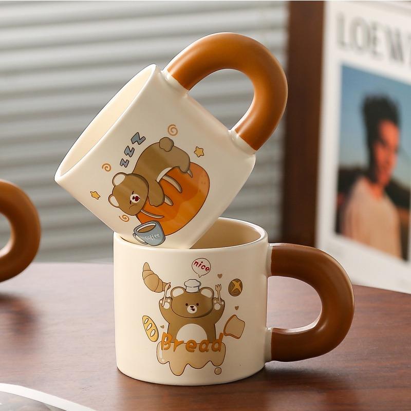 Bread Bear Ceramic Cups High Appearance Level Cute Mugs  Large Capacity Milk Cups  Breakfast Cups Home Dormitory Cups
