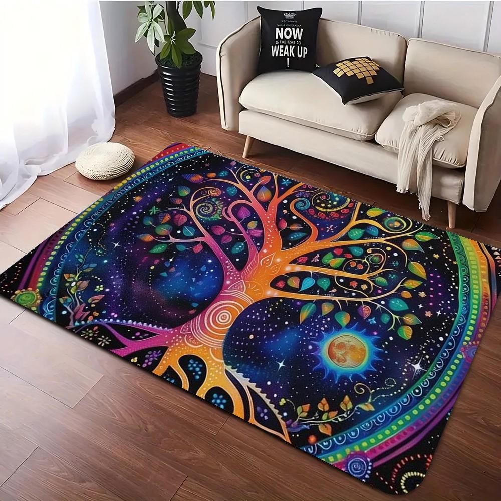 

Tree of Life Rug, Emerald Green Rug, Botanical Area Carpet, Gold Detail Rug, Nature Decor Mat, Elegant Living Room Floor Mat 40x60cm