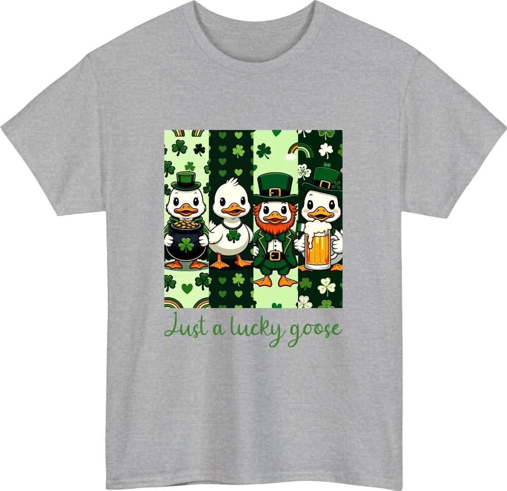 St Patricks Day Just A Lucky Goose T Shirt Funny Irish Shamrock Tee