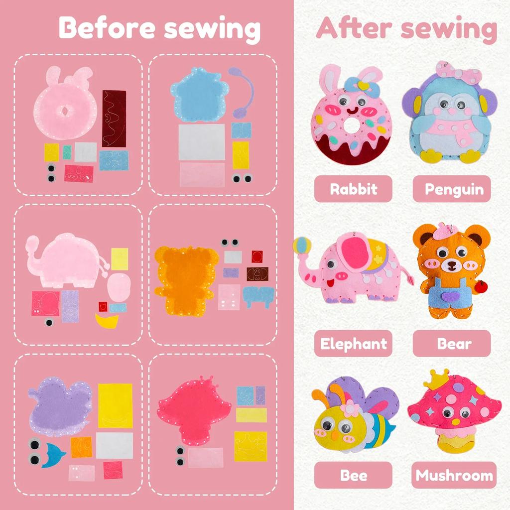 Kids Sewing Animals Craft Kit DIY Sewing Felt Plush Animals Handmade Craft Accessories Set for Beginner Handcraft Sewing