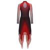 Women Dance Leotard Dress Gradient Mesh Long Sleeve Irregular Hem Keyhole Back for Lyrical Modern Performance