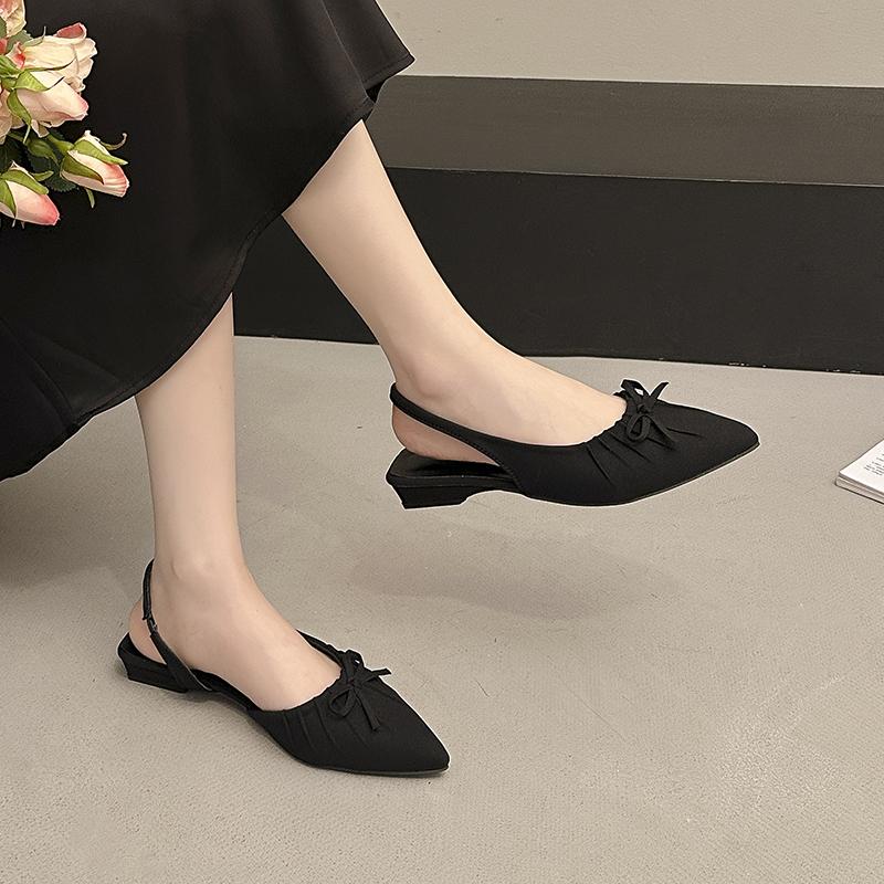 Summer Fashion Bow Solid Color Women's Sandals Sexy Pointed Toe Open Heel Flat Shoes  Outdoor Womens Shopping Sandals Selling