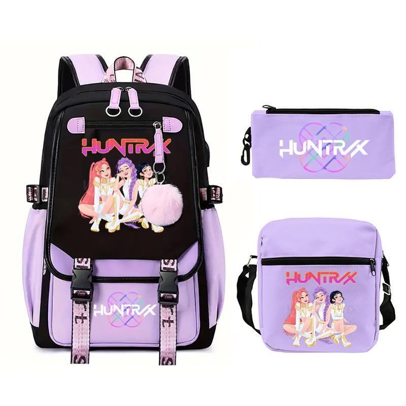 Animation Cartoon Peripheral Printing Trend Lightweight Shoulder Backpack, Primary And Secondary School Student Leisure Schoolbag Three-Piece Set