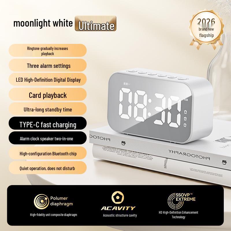 Bluetooth Wireless Speaker & LED Mirror Digital Alarm Clock with Stereo Sound - Perfect Gift