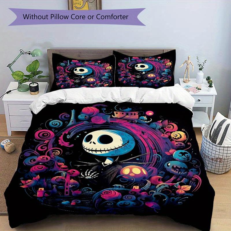 3pcs Fantasy Jack Skellington Bedding Set Includes Quilt Cover and Pillowcases, Suitable for All Seasons B028