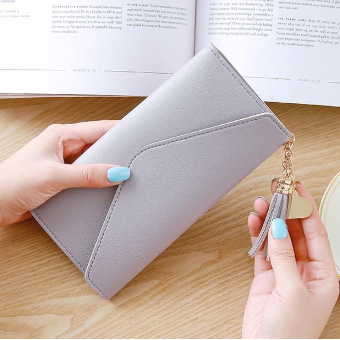 

Длинный кошелек из искусственной кожи, женский кошелек для монет, держатели для карт с кисточками, кошельки на молнии светло-серый