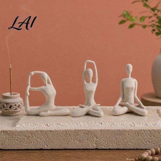 Moderne Wohnkultur 3-teiliges Abstraktes Yoga-Figuren-Skulpturen-Set Hohlkörper-Tänzerin in Glänzendem Gold Mattem Silber Schwarz Zeitgenössische Innenraum-Akzente
