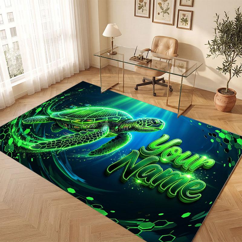 Octopus Sea Life Theme Crystal Velvet Floor Rug Personalized Custom Name Text Warm Carpet Home Decoration