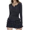 Gothic Style Dress With Abstract Print And Mandarin Collar For Streetwear Fashion