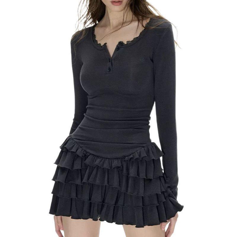Gothic Style Dress With Abstract Print And Mandarin Collar For Streetwear Fashion