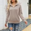 Autumn and winter women's fashion striped color blocking knit sweater long sleeve zipper lapel sweater
