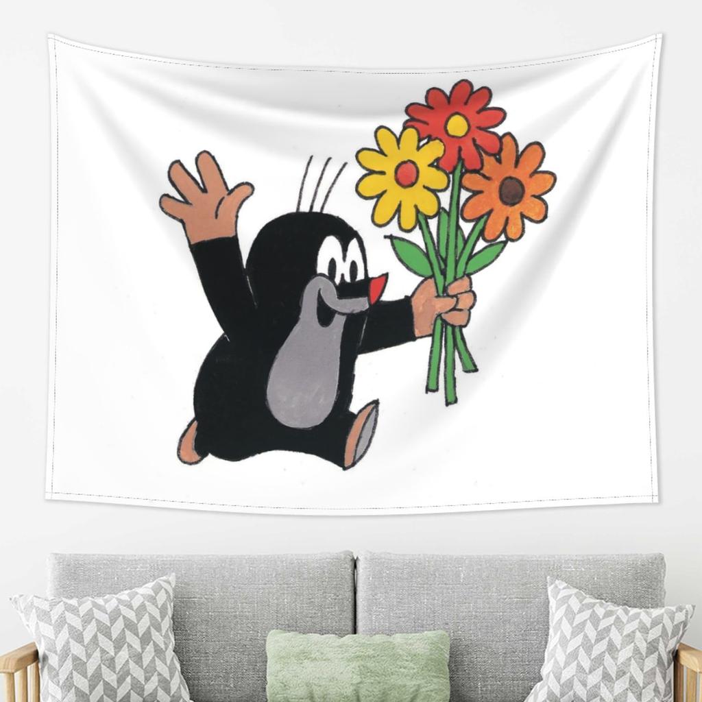 Cute Happy Mole Krtek Tapestry Decoration Art Aesthetic Tapestries for Living Room Bedroom Home Wall Cloth Wall Hanging
