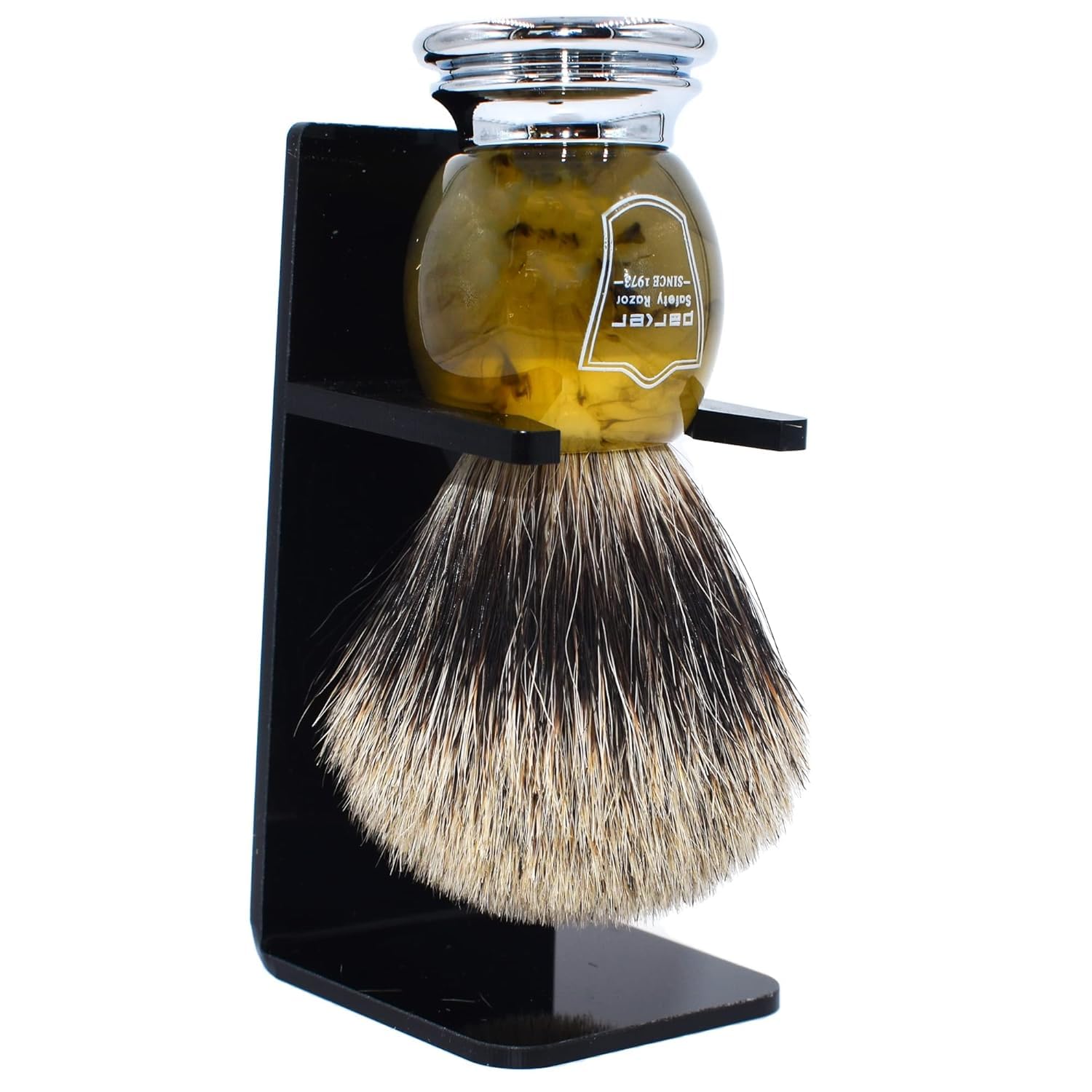 Кисть для бритья Parker, густая пена (100% барсучий ворс с ручкой из мраморной смолы и подставкой) - Бритье, Парикмахер, Кисть для бритья