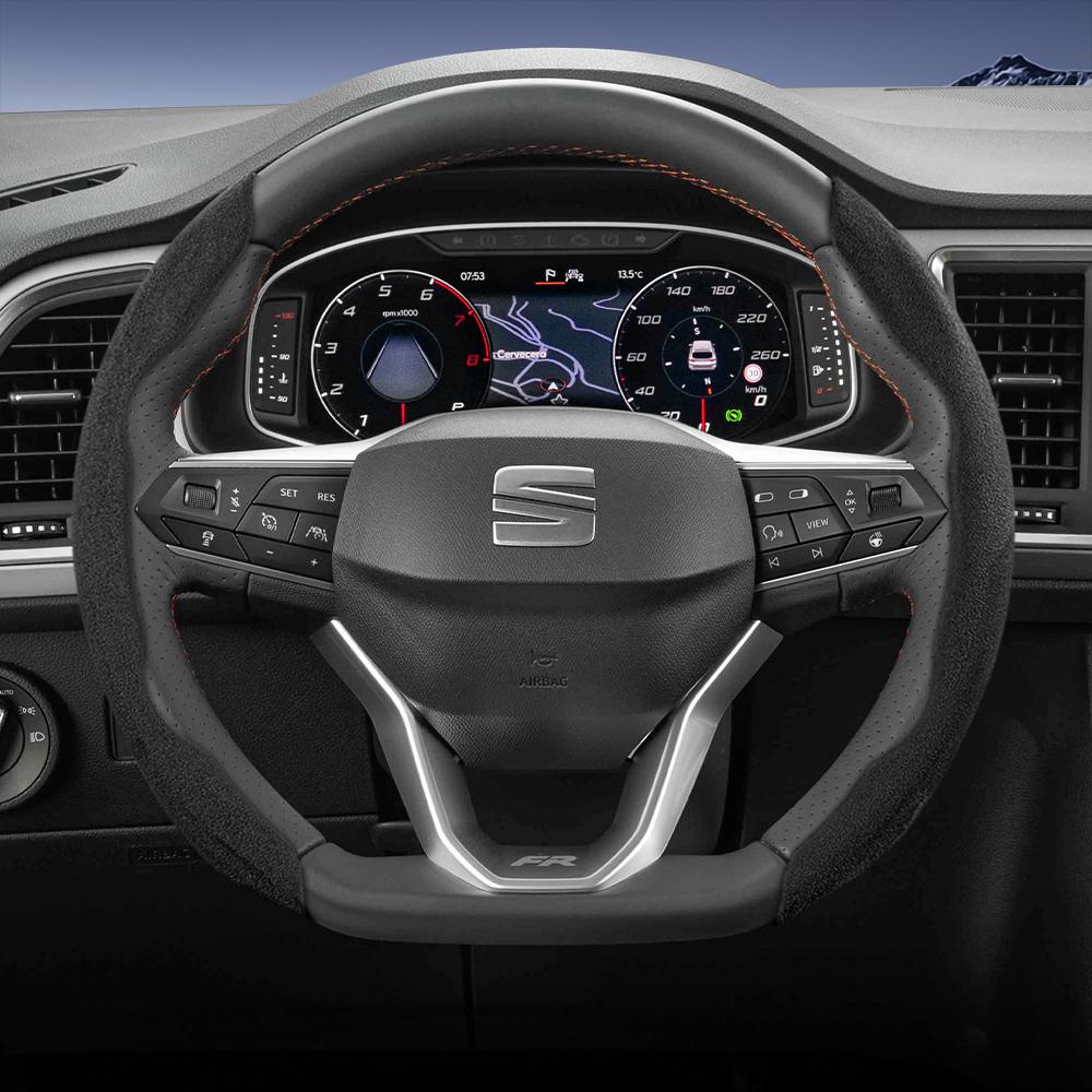 Suitable for Seat Sports Suede Steering Wheel Cover, Split Snap-On Type, Non-Slip and Durable, for Ibiza, Arona, Leon Sportstourer, Ateca and  ujm690