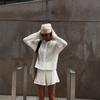 Women's White Lace Knit Cardigan and Shorts Set Sleeveless Cropped Top Two Piece