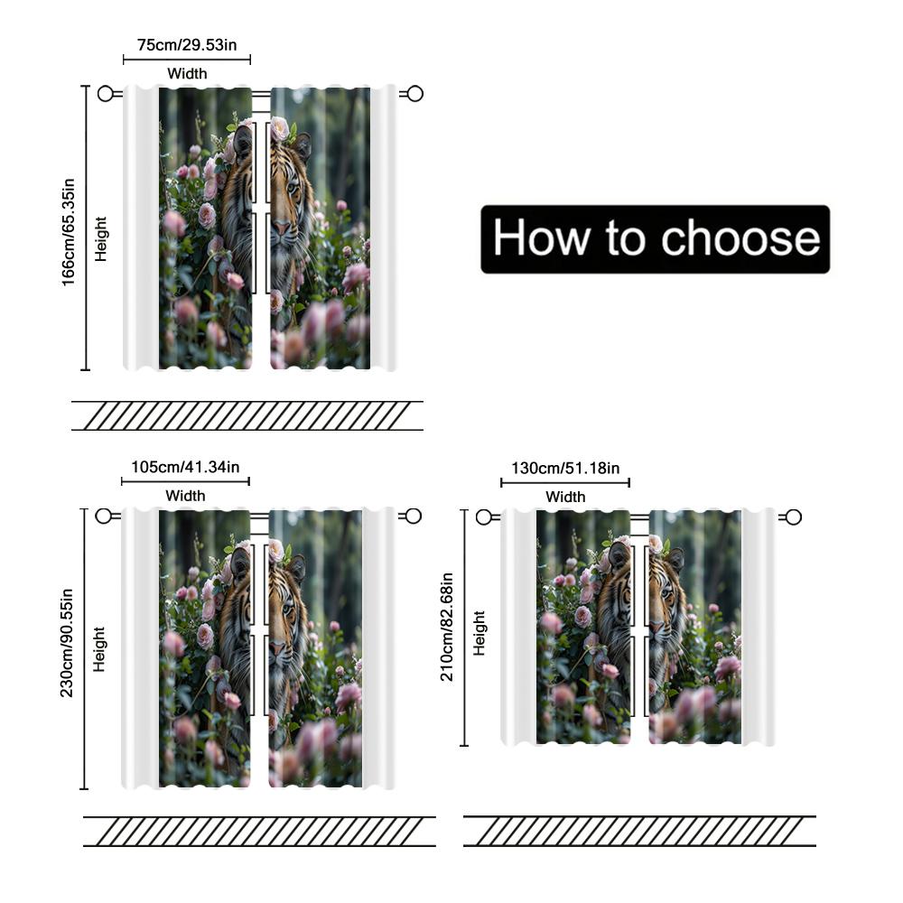 2 Pcs, Filtering Curtains (excluding Rods, Non-movable, Without Batteries) Flower Tiger for Use In Bedrooms and Living Rooms