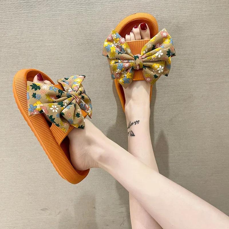 

Модные женские тапочки, однотонные сандалии, летняя женская обувь, большие размеры, тапочки с узлом-бабочкой, женские шлепанцы, уличная пляжная нескользящая обувь 38-39 оранжевый