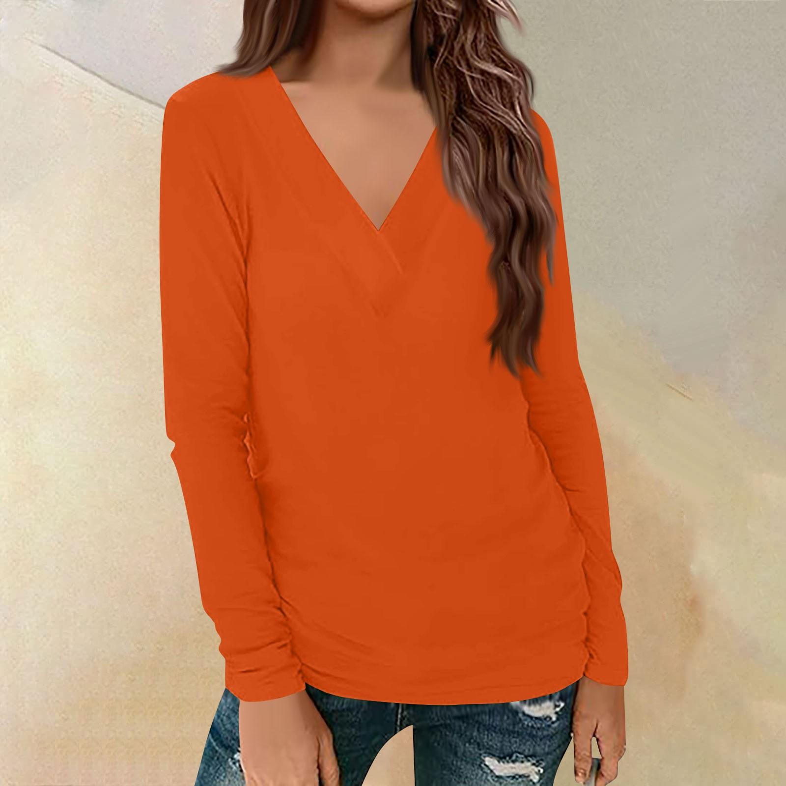 

Женский повседневный однотонный принтованный длинный рукав свободный пуловер с V-образным вырезом M шафрановый