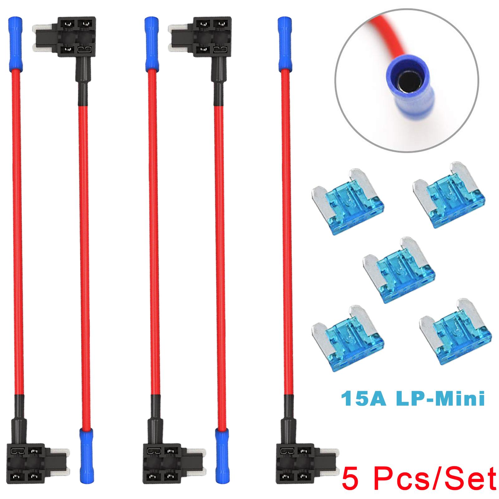 

Универсальный автомобильный адаптер с дополнительным предохранителем, 5 шт., адаптер для отвода предохранителя 16AWG 15A, низкопрофильный мини-держатель лопасти предохранителя, небольшой экстрактор предохранителя