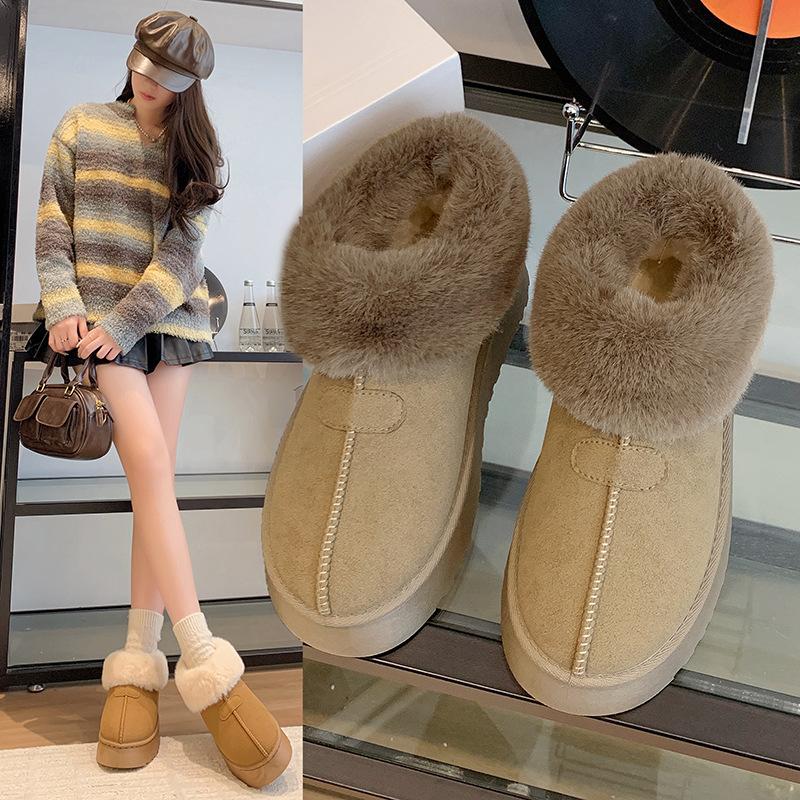 Women's Fur Mouth Large Size Soft Sole Winter Warm Fur Snow Boots Padded Lined Ankle Boots Non-Slip Hiking Casual Sports Cotton Boots